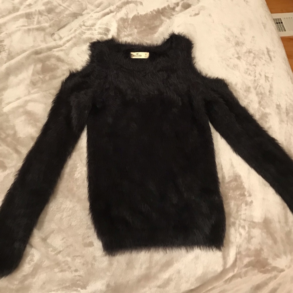 fuzzy cold shoulder sweater